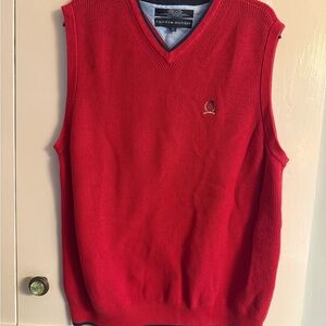 Tommy Hilfiger Men's V-Neck Red Sweater Vest
